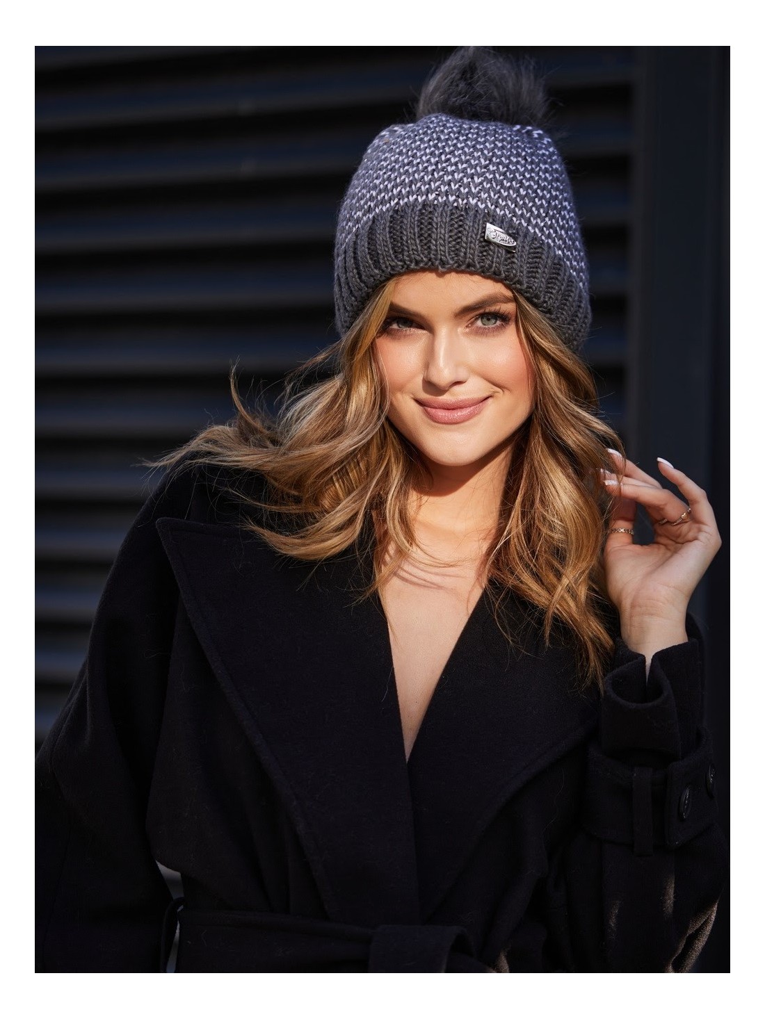 Graphite herringbone winter hat C44 - Online store - Boutique